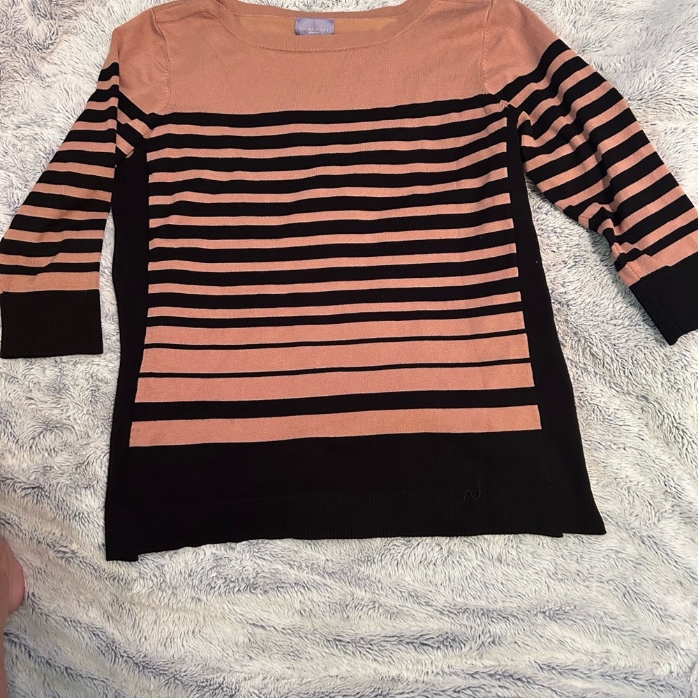 Women’s Plus  Striped Black and Tan knit sweater